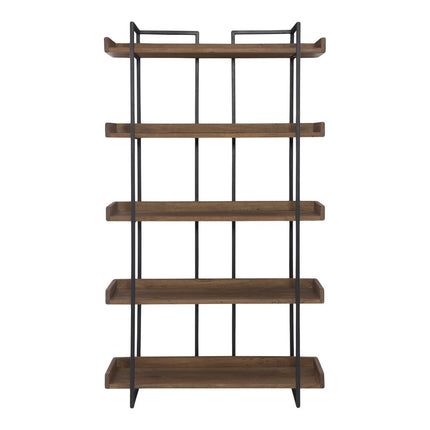 75" Black And Brown Metal and Wood Five Tier Bookcase