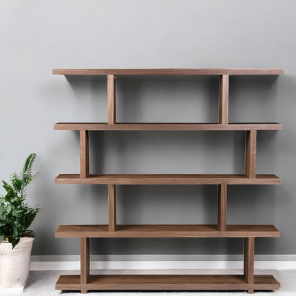 Brown And Natural Wood Five Tier Bookcase