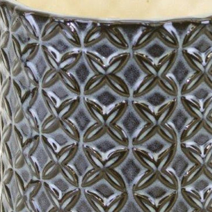 Set of Two Brown And Gray Clay 7 Ounce Geometric Round Pot Planters