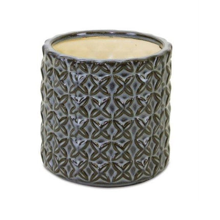 Set of Two Brown And Gray Clay 7 Ounce Geometric Round Pot Planters