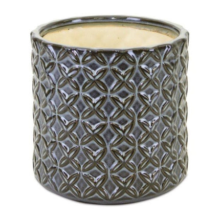 Set of Two Brown And Gray Clay 7 Ounce Geometric Round Pot Planters