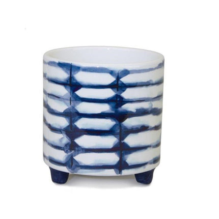 Set of Two Cobalt And White Ceramic 2 Ounce Round Footed Pot Planters