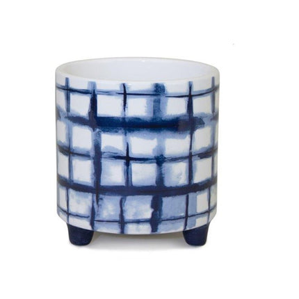 Set of Two Cobalt And White Ceramic 2 Ounce Round Footed Pot Planters