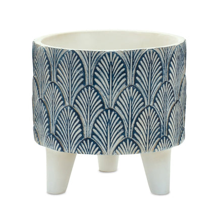 Set of Two Blue And White Polyresin Geometric Pot Planters