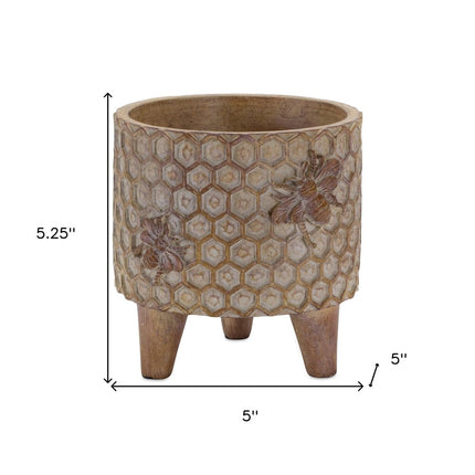Set of Two Brown Polyresin 3 Ounce Bumble Bee Pot Planters