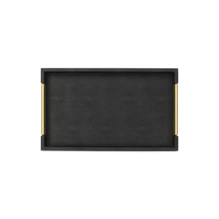 16" Black Wood and Vinyl Faux Shagreen Serving Tray With Gold Handles