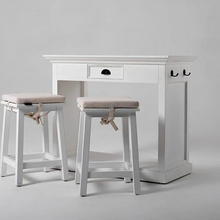 Three Piece White Solid Wood Dining Set with Two Chairs
