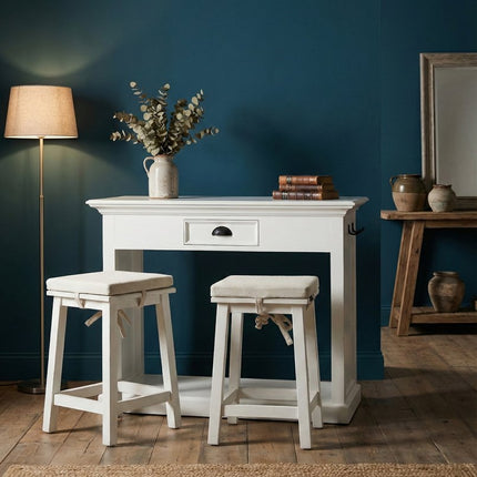 Three Piece White Solid Wood Dining Set with Two Chairs