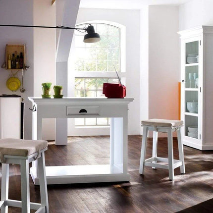 Three Piece White Solid Wood Dining Set with Two Chairs