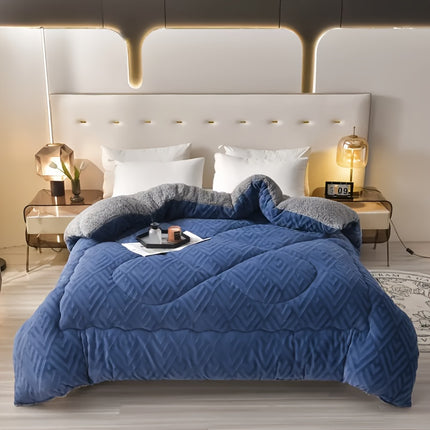 1pc Embossed Velvet Thickened Solid Color Plush Winter Comforter - Ultra-Soft, Lightweight,