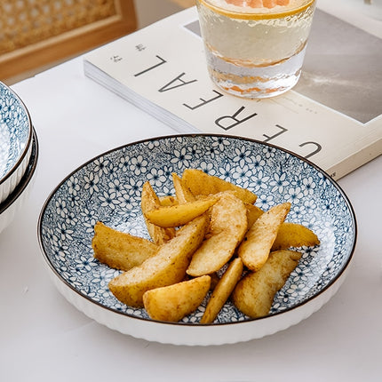 A 6pcs Ceramic Dinner Plate Set Featuring Japanese Floral Designs, Blue And Porcelain Dessert Plates,