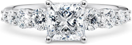 18K/14K/10K White/Yellow/Rose Gold Princess Cut Moissanite Engagement Ring, Free Engraving, 30-Day Returns