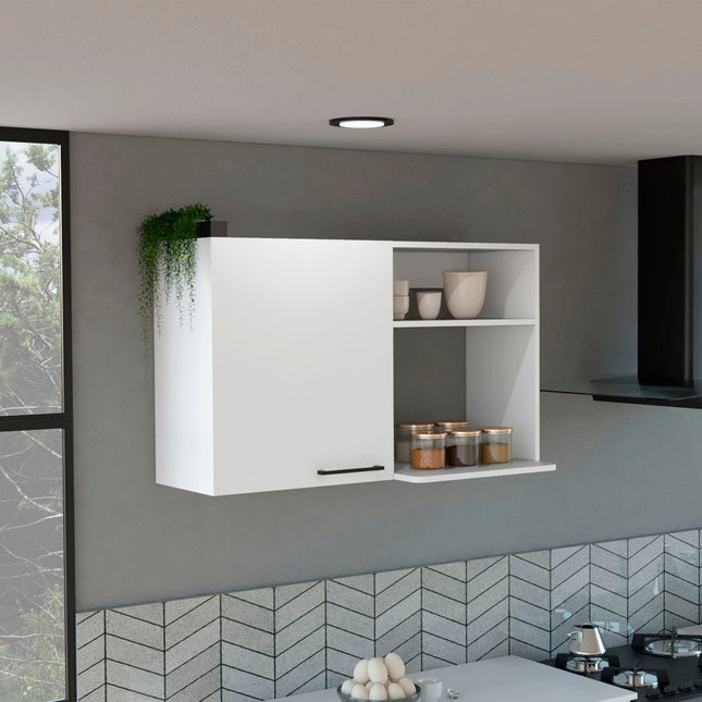 39" White Wood Wall Mounted Accent Cabinet With Single Door
