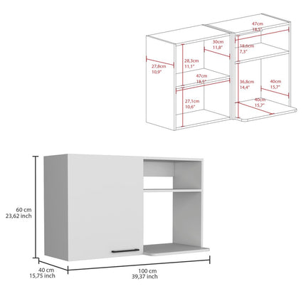 39" White Wood Wall Mounted Accent Cabinet With Single Door