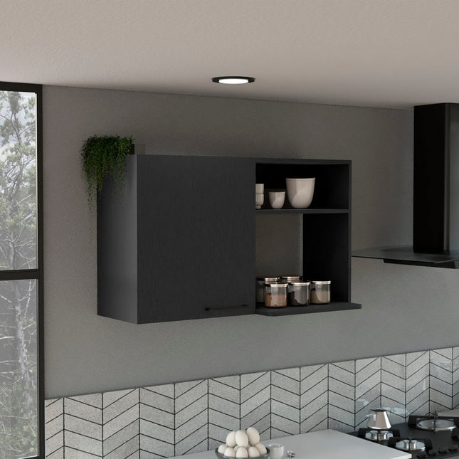 39" Black Wood Wall Mounted Accent Cabinet With Single Door