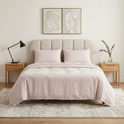 Four Piece Light Pink Linen Full Double Sheet Set