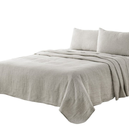 Four Piece Light Gray Linen California King Sheet Set