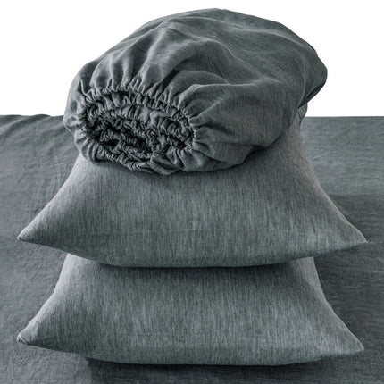 Four Piece Light Gray Linen California King Sheet Set