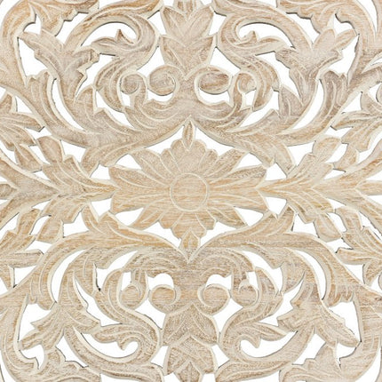 White Carved Floral Distressed Solid Wood Queen Bed Frame