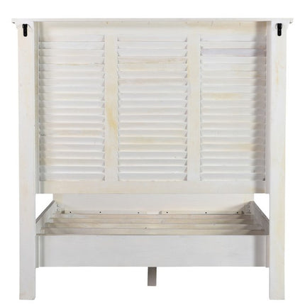 White Carved Geometric Distressed Reclaimed Wood Queen Bed Frame