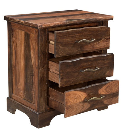 27" Dark Brown Solid Wood Three Drawer Nightstand