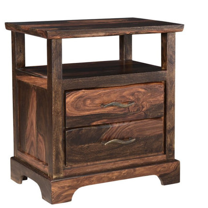 27" Dark Brown Solid Wood Two Drawer Nightstand
