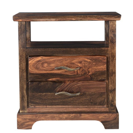 27" Dark Brown Solid Wood Two Drawer Nightstand