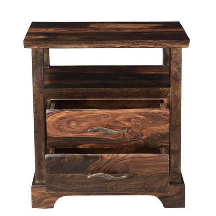 27" Dark Brown Solid Wood Two Drawer Nightstand