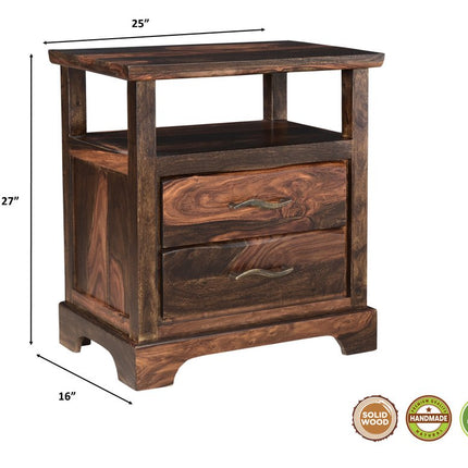 27" Dark Brown Solid Wood Two Drawer Nightstand