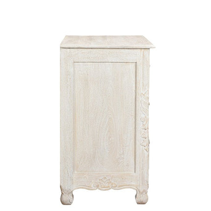 30" White Solid Wood Distressed Three Drawer Nightstand