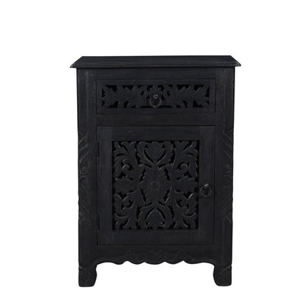 30" Black Solid Wood Distressed One Drawer Nightstand