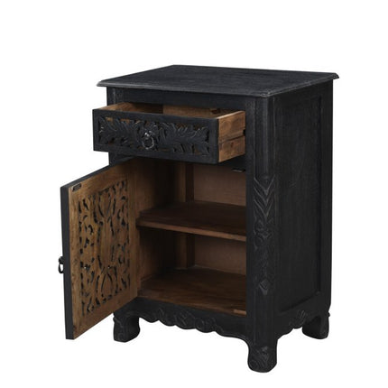 30" Black Solid Wood Distressed One Drawer Nightstand