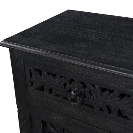30" Black Solid Wood Distressed One Drawer Nightstand
