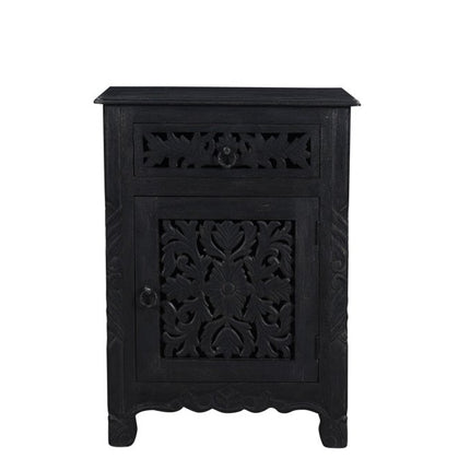 30" Black Solid Wood Distressed One Drawer Nightstand