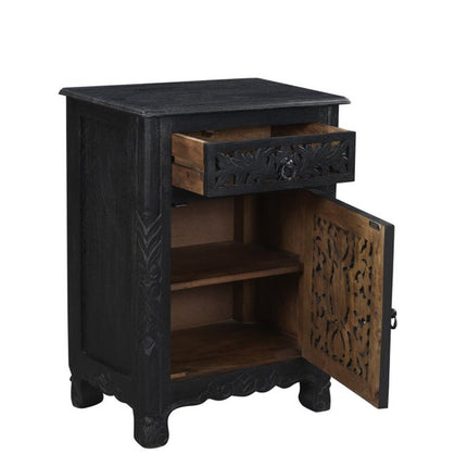 30" Black Solid Wood Distressed One Drawer Nightstand