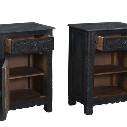 30" Black Solid Wood Distressed One Drawer Nightstand