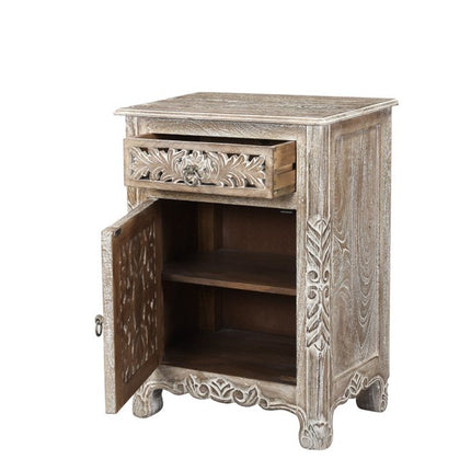 30" Gray Solid Wood Distressed One Drawer Nightstand