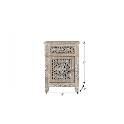 30" Gray Solid Wood Distressed One Drawer Nightstand