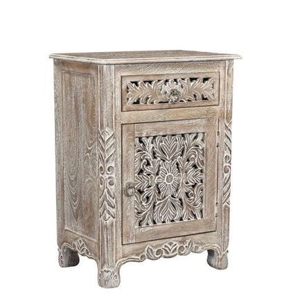 30" Gray Solid Wood Distressed One Drawer Nightstand
