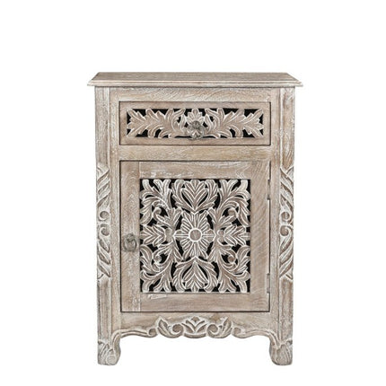 30" Gray Solid Wood Distressed One Drawer Nightstand