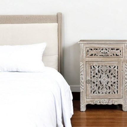 30" Gray Solid Wood Distressed One Drawer Nightstand