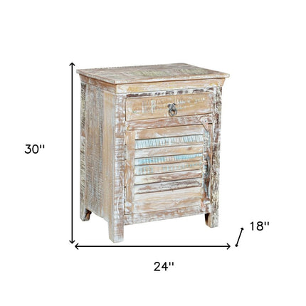 30" White Solid Wood Distressed One Drawer Nightstand