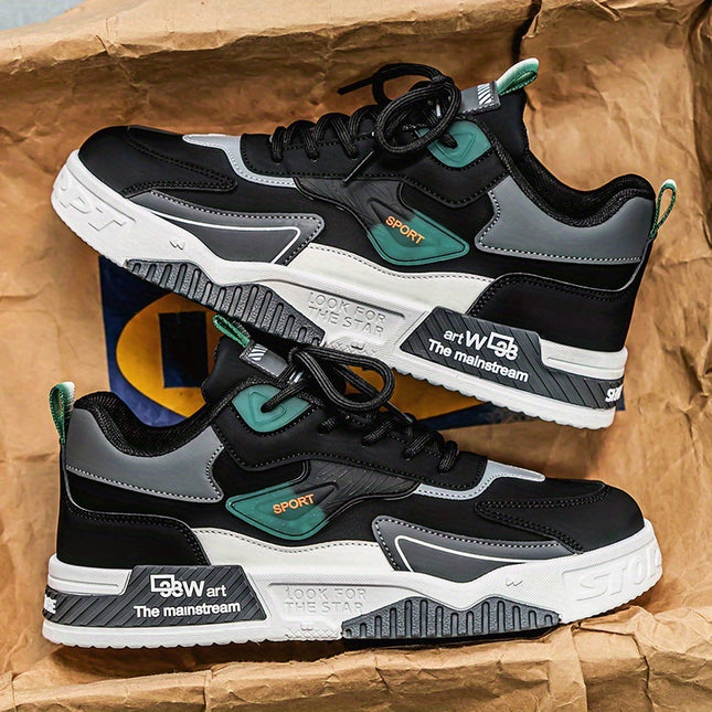 1 Pair of Men's Color-Block Casual Lace-Up Skate Shoes, Fashionable and Versatile