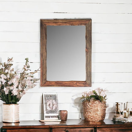 44" Dark Brown Solid Wood Framed Accent Mirror