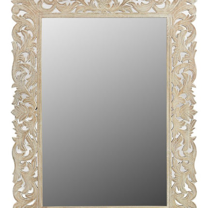 47" Antiqued White Solid Wood Carved Scrollwork Accent Mirror