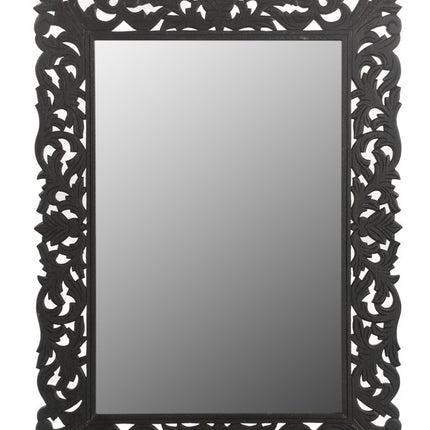 47" Black  Floral Carved Solid Wood Framed Accent Mirror