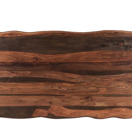 80" Dark Brown And Black Solid Wood And Metal Sled Base Dining Table