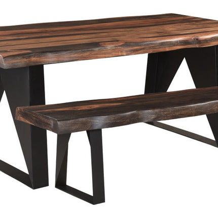 80" Dark Brown And Black Solid Wood And Metal Sled Base Dining Table