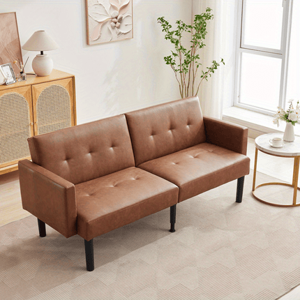 Sofa Bed, PU Leather Small Couch Sofa with Wood Legs&700lbs Capacity, Adjustable Folding Loveseat