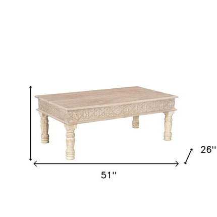 51" White Solid Wood Distressed Coffee Table